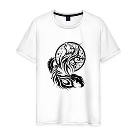 Мужская футболка хлопок с принтом Ловец снов в Петрозаводске, 100% хлопок | прямой крой, круглый вырез горловины, длина до линии бедер, слегка спущенное плечо. | волк | ловец снов | трайбл | фауна | этно