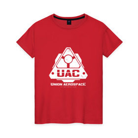 Женская футболка хлопок с принтом UAC в Петрозаводске, 100% хлопок | прямой крой, круглый вырез горловины, длина до линии бедер, слегка спущенное плечо | corporation | doom | дум
