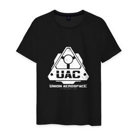 Мужская футболка хлопок с принтом UAC в Петрозаводске, 100% хлопок | прямой крой, круглый вырез горловины, длина до линии бедер, слегка спущенное плечо. | corporation | doom | дум