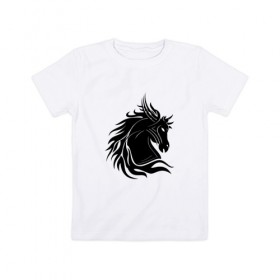 Детская футболка хлопок с принтом Лошадь трайбл в Петрозаводске, 100% хлопок | круглый вырез горловины, полуприлегающий силуэт, длина до линии бедер | голова | животные | лошадь | трайбл | фауна