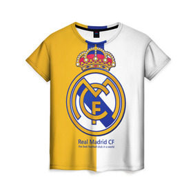 Женская футболка 3D с принтом Real Madrid CF в Петрозаводске, 100% полиэфир ( синтетическое хлопкоподобное полотно) | прямой крой, круглый вырез горловины, длина до линии бедер | football | испания | клуб | мадрид | реал | фк | футбольный