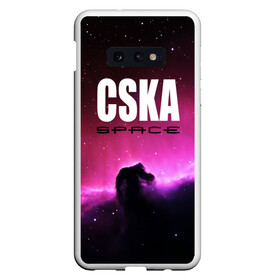 Чехол для Samsung S10E с принтом CSKA space в Петрозаводске, Силикон | Область печати: задняя сторона чехла, без боковых панелей | cska | конь | космос | красно синие | на макете изображена космическая туманность в виде коня   символа пфк цска.цска | премьер лига | футбол | чемпион