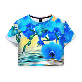 Женская футболка 3D укороченная с принтом Орхидеи в Петрозаводске, 100% полиэстер | круглая горловина, длина футболки до линии талии, рукава с отворотами | орхидея | природа | цветы