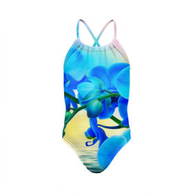 Детский купальник 3D с принтом Орхидеи в Петрозаводске, Полиэстер 85%, Спандекс 15% | Слитный крой, подклад по переду изделия, узкие бретели | Тематика изображения на принте: орхидея | природа | цветы