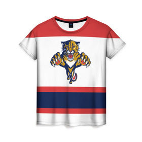 Женская футболка 3D с принтом Florida Panthers white в Петрозаводске, 100% полиэфир ( синтетическое хлопкоподобное полотно) | прямой крой, круглый вырез горловины, длина до линии бедер | florida panthers | hockey | nhl | нхл | хоккей