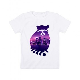 Детская футболка хлопок с принтом енот город в Петрозаводске, 100% хлопок | круглый вырез горловины, полуприлегающий силуэт, длина до линии бедер | 