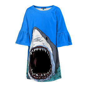 Детское платье 3D с принтом shark в Петрозаводске, 100% полиэстер | прямой силуэт, чуть расширенный к низу. Круглая горловина, на рукавах — воланы | fish | ocean | shark | water | акула | море | океан | рыба