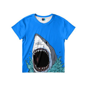 Детская футболка 3D с принтом shark в Петрозаводске, 100% гипоаллергенный полиэфир | прямой крой, круглый вырез горловины, длина до линии бедер, чуть спущенное плечо, ткань немного тянется | fish | ocean | shark | water | акула | море | океан | рыба