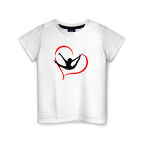 Детская футболка хлопок с принтом Гимнастка с лентой в Петрозаводске, 100% хлопок | круглый вырез горловины, полуприлегающий силуэт, длина до линии бедер | булавы | гимнастика | гимнастка | лента | мяч | обруч | художественная гимнастика