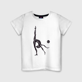 Детская футболка хлопок с принтом Гимнастка с мячом в Петрозаводске, 100% хлопок | круглый вырез горловины, полуприлегающий силуэт, длина до линии бедер | булавы | гимнастика | гимнастка | лента | мяч | обруч | художественная гимнастика