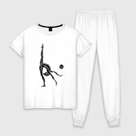 Женская пижама хлопок с принтом Гимнастка с мячом в Петрозаводске, 100% хлопок | брюки и футболка прямого кроя, без карманов, на брюках мягкая резинка на поясе и по низу штанин | булавы | гимнастика | гимнастка | лента | мяч | обруч | художественная гимнастика