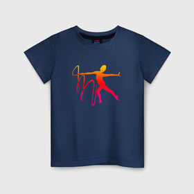 Детская футболка хлопок с принтом Гимнастка с лентой 2 в Петрозаводске, 100% хлопок | круглый вырез горловины, полуприлегающий силуэт, длина до линии бедер | булавы | гимнастика | гимнастка | лента | мяч | обруч | художественная гимнастика