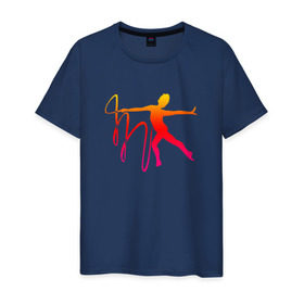 Мужская футболка хлопок с принтом Гимнастка с лентой 2 в Петрозаводске, 100% хлопок | прямой крой, круглый вырез горловины, длина до линии бедер, слегка спущенное плечо. | булавы | гимнастика | гимнастка | лента | мяч | обруч | художественная гимнастика