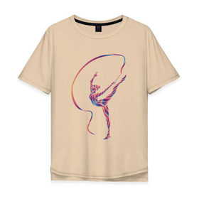 Мужская футболка хлопок Oversize с принтом Гимнастка с лентой 3 в Петрозаводске, 100% хлопок | свободный крой, круглый ворот, “спинка” длиннее передней части | булавы | гимнастика | гимнастка | лента | мяч | обруч | художественная гимнастика
