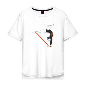 Мужская футболка хлопок Oversize с принтом Гимнастка со скакалкой в Петрозаводске, 100% хлопок | свободный крой, круглый ворот, “спинка” длиннее передней части | булавы | гимнастика | гимнастка | лента | мяч | обруч | художественная гимнастика