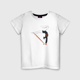 Детская футболка хлопок с принтом Гимнастка со скакалкой в Петрозаводске, 100% хлопок | круглый вырез горловины, полуприлегающий силуэт, длина до линии бедер | булавы | гимнастика | гимнастка | лента | мяч | обруч | художественная гимнастика