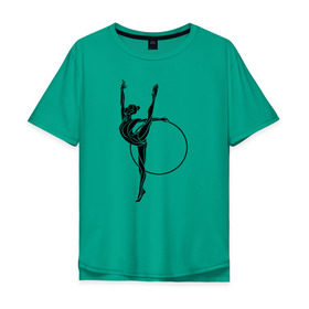 Мужская футболка хлопок Oversize с принтом Гимнастка с обручем в Петрозаводске, 100% хлопок | свободный крой, круглый ворот, “спинка” длиннее передней части | булавы | гимнастика | гимнастка | лента | мяч | обруч | художественная гимнастика