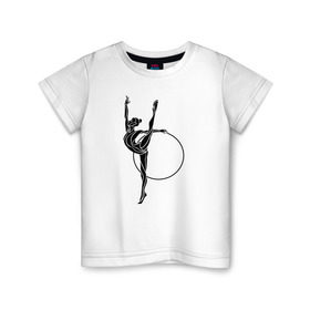 Детская футболка хлопок с принтом Гимнастка с обручем в Петрозаводске, 100% хлопок | круглый вырез горловины, полуприлегающий силуэт, длина до линии бедер | булавы | гимнастика | гимнастка | лента | мяч | обруч | художественная гимнастика