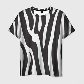 Мужская футболка 3D с принтом Зебра в Петрозаводске, 100% полиэфир | прямой крой, круглый вырез горловины, длина до линии бедер | 