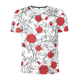 Мужская футболка 3D спортивная с принтом Всё в розочках в Петрозаводске, 100% полиэстер с улучшенными характеристиками | приталенный силуэт, круглая горловина, широкие плечи, сужается к линии бедра | Тематика изображения на принте: розы | цветы | шипы