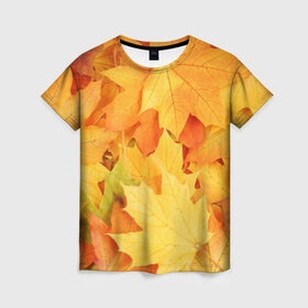 Женская футболка 3D с принтом Листья в Петрозаводске, 100% полиэфир ( синтетическое хлопкоподобное полотно) | прямой крой, круглый вырез горловины, длина до линии бедер | Тематика изображения на принте: листья | осень