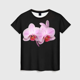 Женская футболка 3D с принтом Орхидея в Петрозаводске, 100% полиэфир ( синтетическое хлопкоподобное полотно) | прямой крой, круглый вырез горловины, длина до линии бедер | 