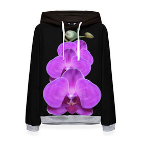 Женская толстовка 3D с принтом Орхидея в Петрозаводске, 100% полиэстер  | двухслойный капюшон со шнурком для регулировки, мягкие манжеты на рукавах и по низу толстовки, спереди карман-кенгуру с мягким внутренним слоем. | орхидея | флора | цветок