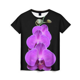Женская футболка 3D с принтом Орхидея в Петрозаводске, 100% полиэфир ( синтетическое хлопкоподобное полотно) | прямой крой, круглый вырез горловины, длина до линии бедер | орхидея | флора | цветок