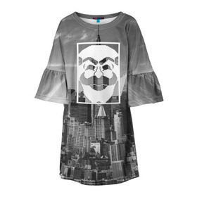 Детское платье 3D с принтом Fsociety в Петрозаводске, 100% полиэстер | прямой силуэт, чуть расширенный к низу. Круглая горловина, на рукавах — воланы | Тематика изображения на принте: fsociety | mr robot | анонимус | мистер робот