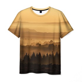 Мужская футболка 3D с принтом Родные просторы в Петрозаводске, 100% полиэфир | прямой крой, круглый вырез горловины, длина до линии бедер | восход | горы | даль | закат | лес | небо | облака | природа | солнце