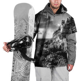 Накидка на куртку 3D с принтом Маяк в Петрозаводске, 100% полиэстер |  | black   white | forest | lighthouse | photo | rocks | sea | shore | spruce | sunset | waves | берег | волны | ельник | закат | камни | лес | маяк | море
