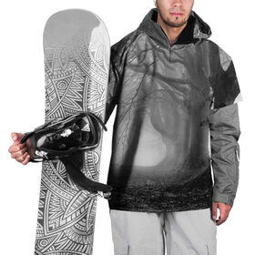 Накидка на куртку 3D с принтом Туман в лесу в Петрозаводске, 100% полиэстер |  | black   white | fog | forest | morning | photo | silhouette | trees | деревья | лес | силуэт | туман | утро | фото | черно   белое