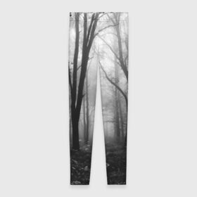 Леггинсы 3D с принтом Туман в лесу в Петрозаводске, 80% полиэстер, 20% эластан | Эластичный пояс, зауженные к низу, низкая посадка | black   white | fog | forest | morning | photo | silhouette | trees | деревья | лес | силуэт | туман | утро | фото | черно   белое