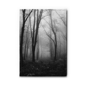 Обложка для автодокументов с принтом Туман в лесу в Петрозаводске, натуральная кожа |  размер 19,9*13 см; внутри 4 больших “конверта” для документов и один маленький отдел — туда идеально встанут права | Тематика изображения на принте: black   white | fog | forest | morning | photo | silhouette | trees | деревья | лес | силуэт | туман | утро | фото | черно   белое