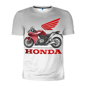 Мужская футболка 3D спортивная с принтом Honda 2 в Петрозаводске, 100% полиэстер с улучшенными характеристиками | приталенный силуэт, круглая горловина, широкие плечи, сужается к линии бедра | Тематика изображения на принте: honda | moto | мото | мотоцикл | мотоциклы | хонда
