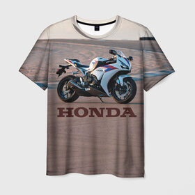 Мужская футболка 3D с принтом Honda 1 в Петрозаводске, 100% полиэфир | прямой крой, круглый вырез горловины, длина до линии бедер | honda | moto | мото | мотоцикл | мотоциклы | хонда