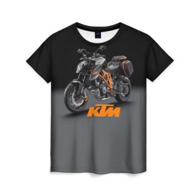 Женская футболка 3D с принтом KTM 4 в Петрозаводске, 100% полиэфир ( синтетическое хлопкоподобное полотно) | прямой крой, круглый вырез горловины, длина до линии бедер | ktm | moto | катээм | ктм | мото | мотоцикл | мотоциклы