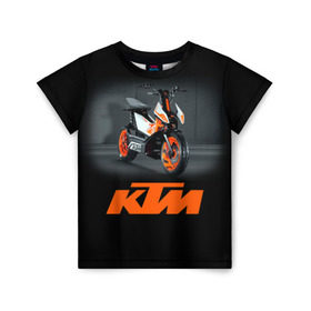 Детская футболка 3D с принтом KTM 2 в Петрозаводске, 100% гипоаллергенный полиэфир | прямой крой, круглый вырез горловины, длина до линии бедер, чуть спущенное плечо, ткань немного тянется | ktm | moto | катээм | ктм | мото | мотоцикл | мотоциклы