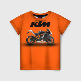 Детская футболка 3D с принтом KTM 1 в Петрозаводске, 100% гипоаллергенный полиэфир | прямой крой, круглый вырез горловины, длина до линии бедер, чуть спущенное плечо, ткань немного тянется | ktm | moto | катээм | ктм | мото | мотоцикл | мотоциклы
