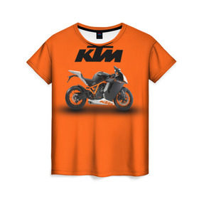Женская футболка 3D с принтом KTM 1 в Петрозаводске, 100% полиэфир ( синтетическое хлопкоподобное полотно) | прямой крой, круглый вырез горловины, длина до линии бедер | ktm | moto | катээм | ктм | мото | мотоцикл | мотоциклы