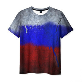 Мужская футболка 3D с принтом Триколор (Краской на земле) в Петрозаводске, 100% полиэфир | прямой крой, круглый вырез горловины, длина до линии бедер | russia | белый | красный | российский флаг | россия | синий | триколор