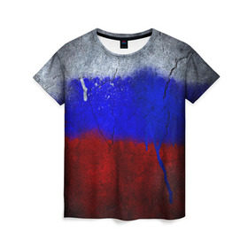 Женская футболка 3D с принтом Триколор (Краской на земле) в Петрозаводске, 100% полиэфир ( синтетическое хлопкоподобное полотно) | прямой крой, круглый вырез горловины, длина до линии бедер | russia | белый | красный | российский флаг | россия | синий | триколор