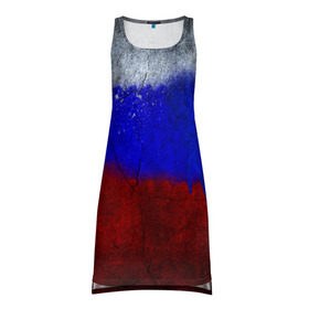 Платье-майка 3D с принтом Триколор (Краской на земле) в Петрозаводске, 100% полиэстер | полуприлегающий силуэт, широкие бретели, круглый вырез горловины, удлиненный подол сзади. | russia | белый | красный | российский флаг | россия | синий | триколор