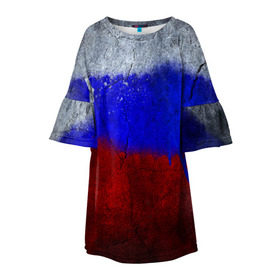 Детское платье 3D с принтом Триколор (Краской на земле) в Петрозаводске, 100% полиэстер | прямой силуэт, чуть расширенный к низу. Круглая горловина, на рукавах — воланы | russia | белый | красный | российский флаг | россия | синий | триколор