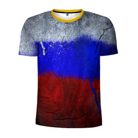 Мужская футболка 3D спортивная с принтом Триколор (Краской на земле) в Петрозаводске, 100% полиэстер с улучшенными характеристиками | приталенный силуэт, круглая горловина, широкие плечи, сужается к линии бедра | Тематика изображения на принте: russia | белый | красный | российский флаг | россия | синий | триколор