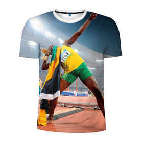 Мужская футболка 3D спортивная с принтом Болт в Петрозаводске, 100% полиэстер с улучшенными характеристиками | приталенный силуэт, круглая горловина, широкие плечи, сужается к линии бедра | bolt | атлетика | бег | олимпиада | усэйн