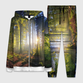Женский костюм 3D с принтом Утро в лесу в Петрозаводске,  |  | bright | fog | forest | morning | sun | tree | trees | дерево | деревья | лес | солнце | туман | утро | яркое