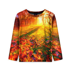 Детский лонгслив 3D с принтом Осень в Петрозаводске, 100% полиэстер | длинные рукава, круглый вырез горловины, полуприлегающий силуэт
 | autumn | bright | colors | forest | trees | деревья | краски | лес | лучи | осень | солнце | цвета | яркие