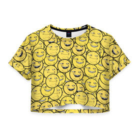 Женская футболка 3D укороченная с принтом ПеКа-фейс в Петрозаводске, 100% полиэстер | круглая горловина, длина футболки до линии талии, рукава с отворотами | колобок | луна | пека | смайл | смайлик | солнце | фейс