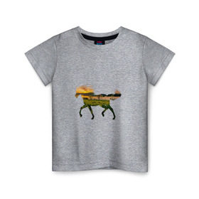 Детская футболка хлопок с принтом конь закат в Петрозаводске, 100% хлопок | круглый вырез горловины, полуприлегающий силуэт, длина до линии бедер | закат | залив | зелень | конь | лето | лошадь | луг | поле | солнце